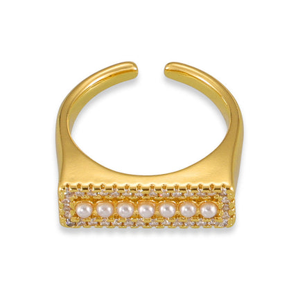 Fashionable commuter personality copper jewelry micro-inlaid zircon open ring simple and elegant shell bead accessories ring