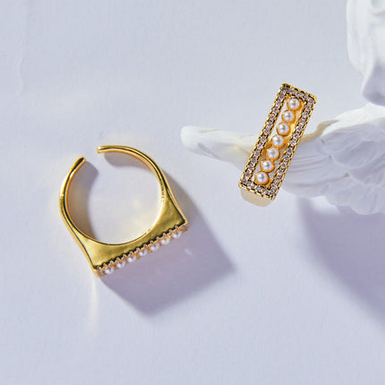 Fashionable commuter personality copper jewelry micro-inlaid zircon open ring simple and elegant shell bead accessories ring