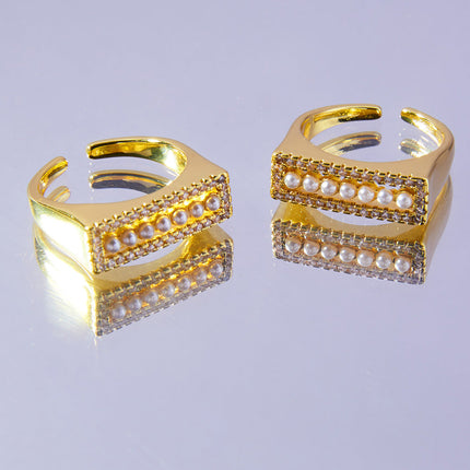 Fashionable commuter personality copper jewelry micro-inlaid zircon open ring simple and elegant shell bead accessories ring