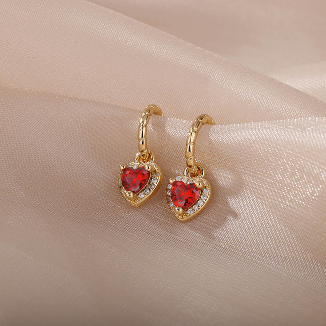 House of Shakespeare 14K Gold Plated, Zirconia Earrings Dangle Earrings | Gold Zirconia Small Heart Stud Earrings