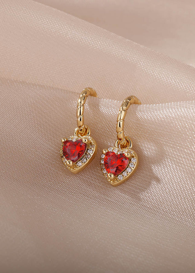 House of Shakespeare 14K Gold Plated, Zirconia Earrings Dangle Earrings | Gold Zirconia Small Heart Stud Earrings