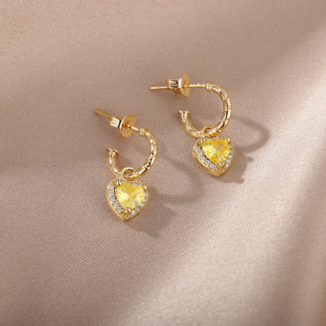 House of Shakespeare 14K Gold Plated, Zirconia Earrings Dangle Earrings | Gold Zirconia Small Heart Stud Earrings
