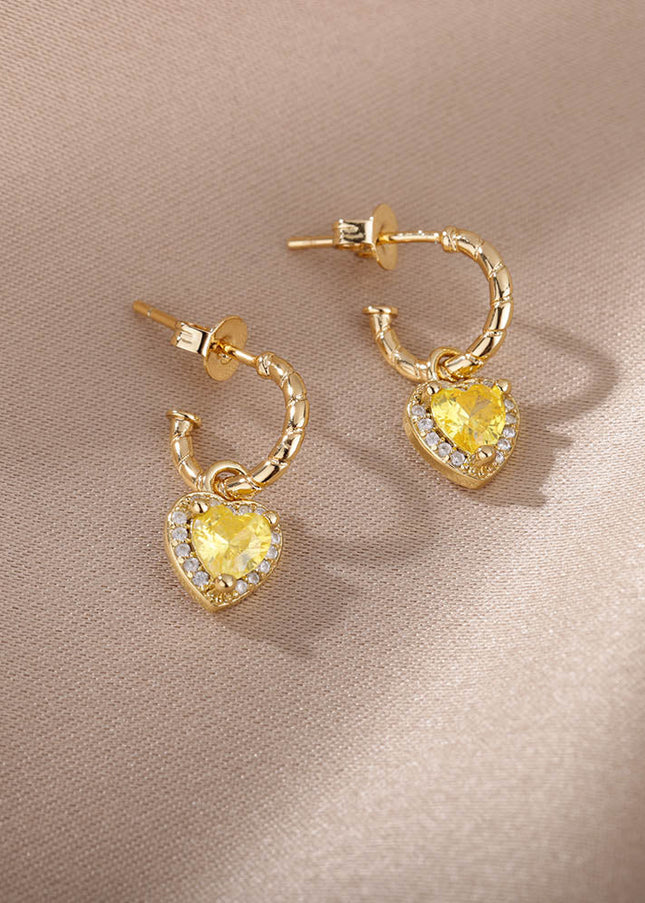 House of Shakespeare 14K Gold Plated, Zirconia Earrings Dangle Earrings | Gold Zirconia Small Heart Stud Earrings