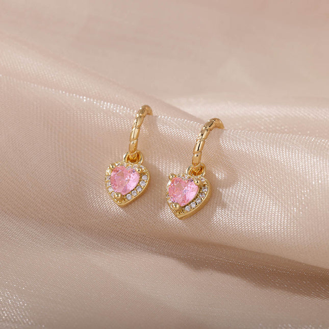 House of Shakespeare 14K Gold Plated, Zirconia Earrings Dangle Earrings | Gold Zirconia Small Heart Stud Earrings
