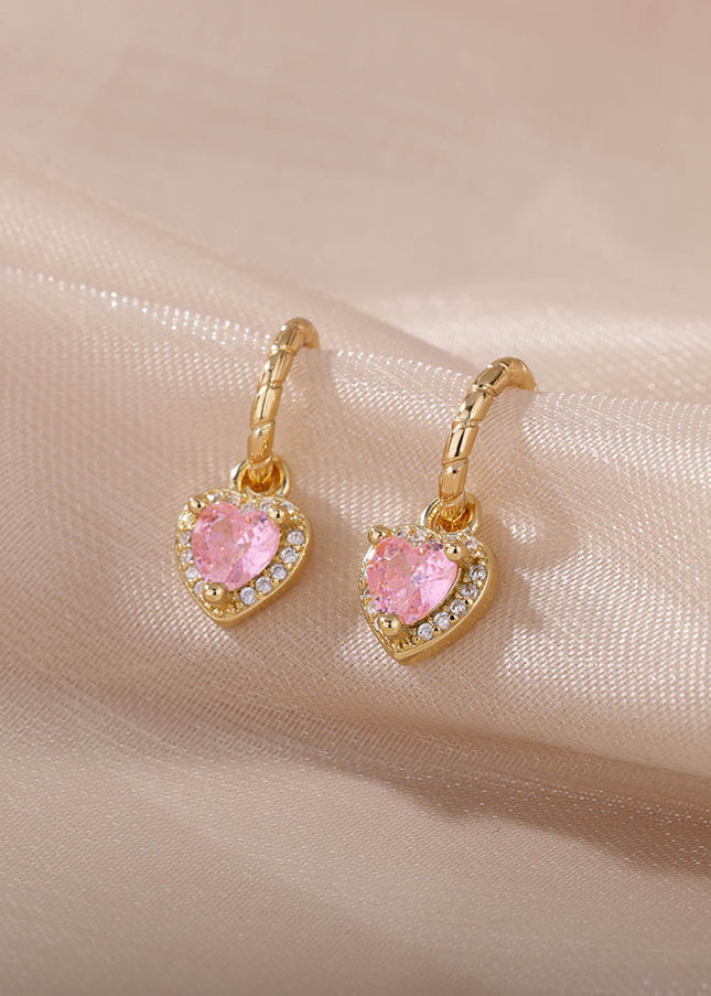 House of Shakespeare 14K Gold Plated, Zirconia Earrings Dangle Earrings | Gold Zirconia Small Heart Stud Earrings