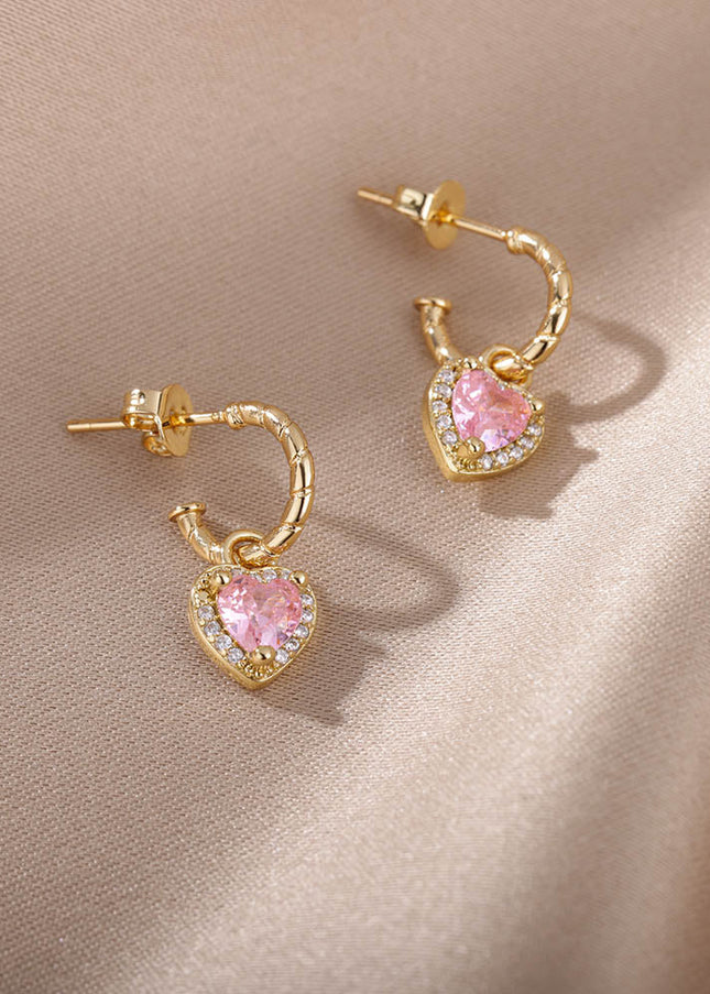 House of Shakespeare 14K Gold Plated, Zirconia Earrings Dangle Earrings | Gold Zirconia Small Heart Stud Earrings