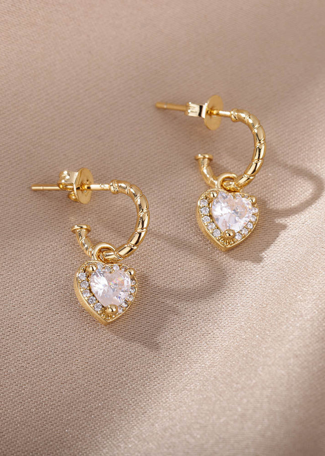 House of Shakespeare 14K Gold Plated, Zirconia Earrings Dangle Earrings | Gold Zirconia Small Heart Stud Earrings