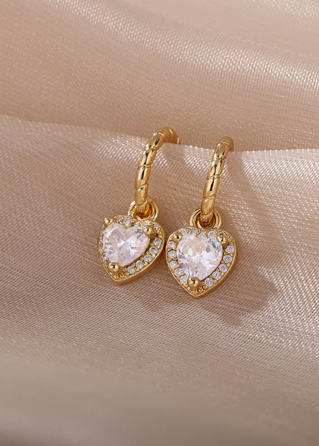 House of Shakespeare 14K Gold Plated, Zirconia Earrings Dangle Earrings | Gold Zirconia Small Heart Stud Earrings