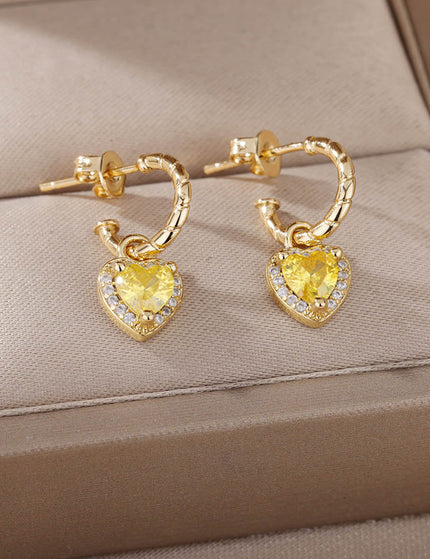 House of Shakespeare Gold 14K Gold Plated, Zirconia Earrings Dangle Earrings | Gold Zirconia Small Heart Stud Earrings