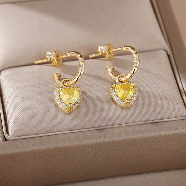 House of Shakespeare Gold 14K Gold Plated, Zirconia Earrings Dangle Earrings | Gold Zirconia Small Heart Stud Earrings