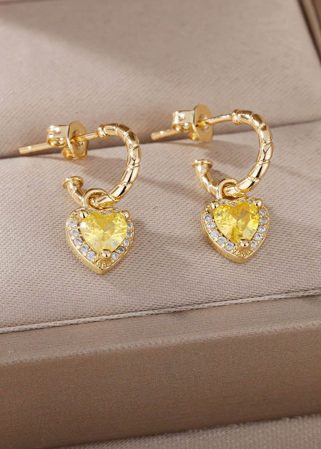 House of Shakespeare Gold 14K Gold Plated, Zirconia Earrings Dangle Earrings | Gold Zirconia Small Heart Stud Earrings