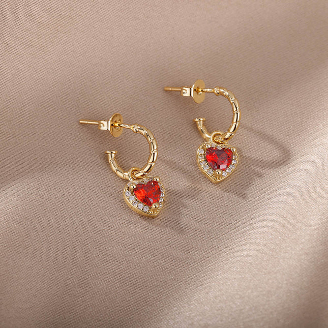 House of Shakespeare 14K Gold Plated, Zirconia Earrings Dangle Earrings | Gold Zirconia Small Heart Stud Earrings