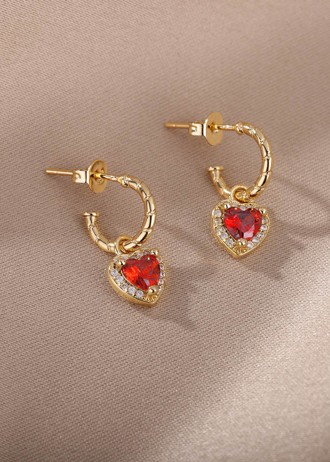 House of Shakespeare 14K Gold Plated, Zirconia Earrings Dangle Earrings | Gold Zirconia Small Heart Stud Earrings