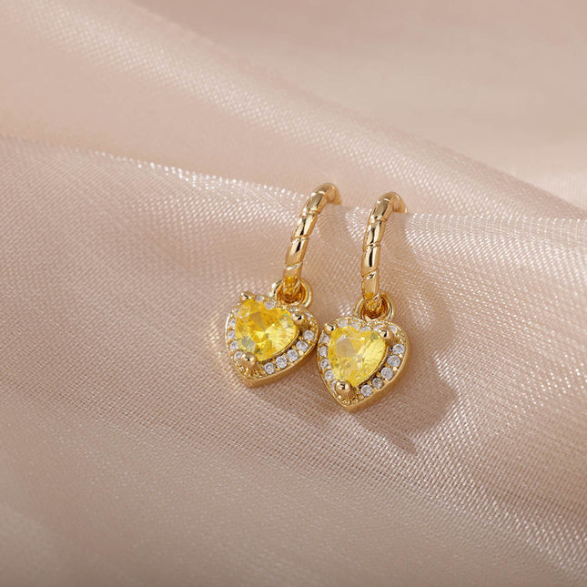 House of Shakespeare 14K Gold Plated, Zirconia Earrings Dangle Earrings | Gold Zirconia Small Heart Stud Earrings