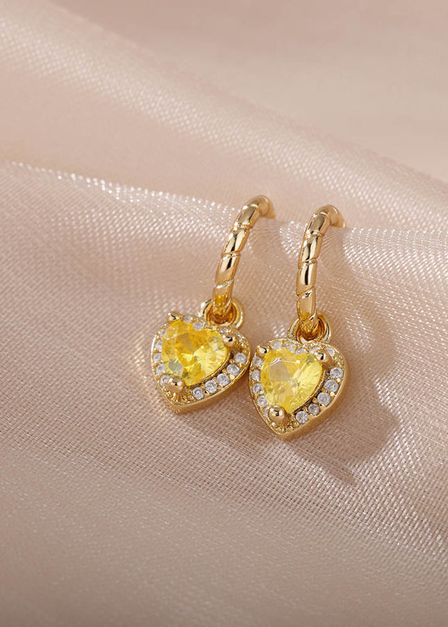 House of Shakespeare 14K Gold Plated, Zirconia Earrings Dangle Earrings | Gold Zirconia Small Heart Stud Earrings