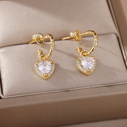 House of Shakespeare White 14K Gold Plated, Zirconia Earrings Dangle Earrings | Gold Zirconia Small Heart Stud Earrings