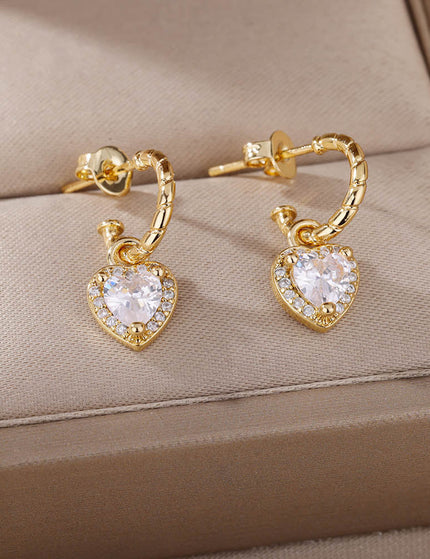 House of Shakespeare White 14K Gold Plated, Zirconia Earrings Dangle Earrings | Gold Zirconia Small Heart Stud Earrings