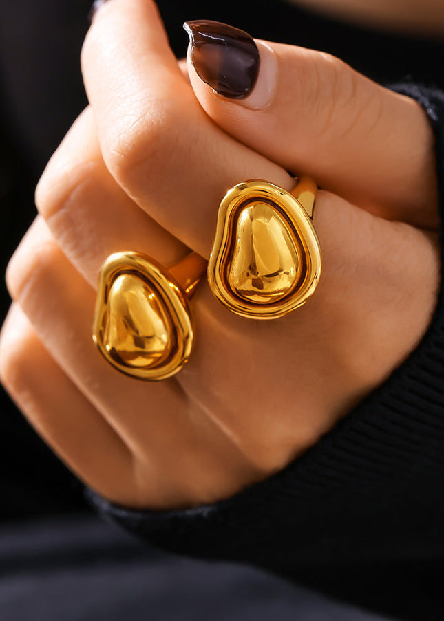 INS style special-shaped small gold bean ring, titanium steel, plated 18K gold, open casting, Internet celebrity hot selling adjustable ring