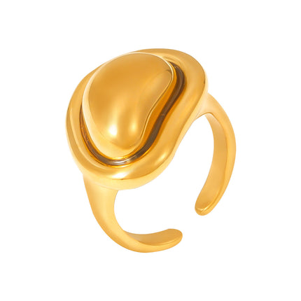INS style special-shaped small gold bean ring, titanium steel, plated 18K gold, open casting, Internet celebrity hot selling adjustable ring