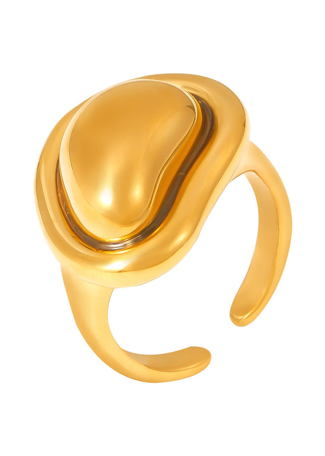 INS style special-shaped small gold bean ring, titanium steel, plated 18K gold, open casting, Internet celebrity hot selling adjustable ring