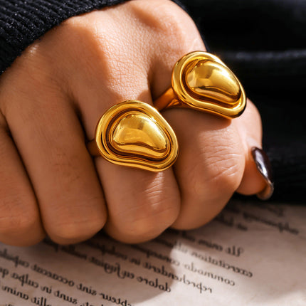 INS style special-shaped small gold bean ring, titanium steel, plated 18K gold, open casting, Internet celebrity hot selling adjustable ring