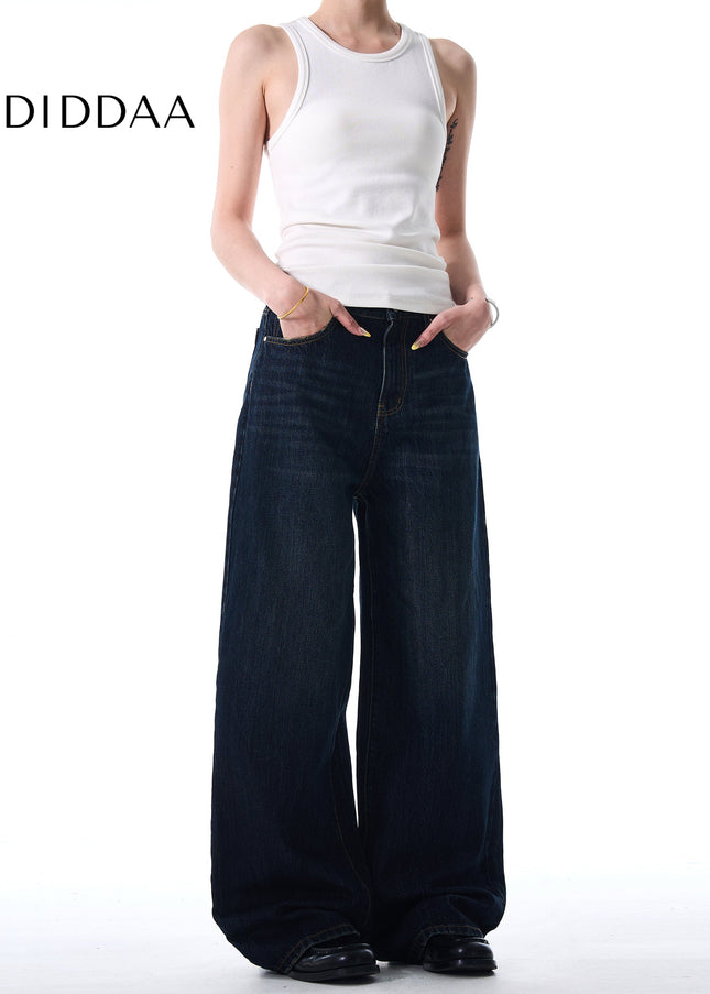 Dark Blue Distressed Wide Leg Jeans for Men and Women - Men’s Jeans