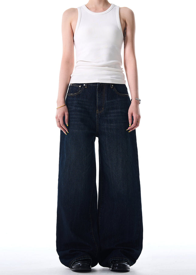 Dark Blue Distressed Wide Leg Jeans for Men and Women - Men’s Jeans