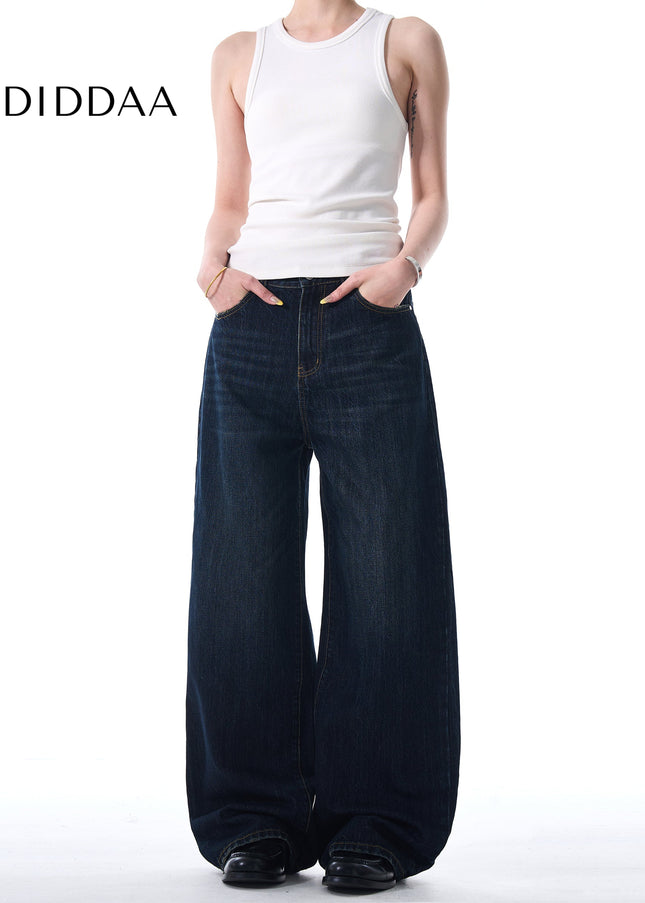 Dark Blue Distressed Wide Leg Jeans for Men and Women - Men’s Jeans