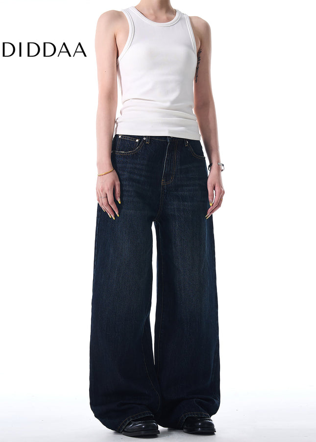 Dark Blue Distressed Wide Leg Jeans for Men and Women - Men’s Jeans