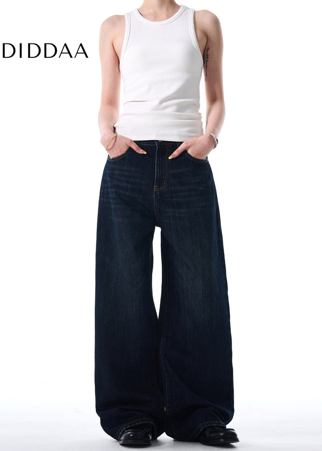 Dark Blue Distressed Wide Leg Jeans for Men and Women - Men’s Jeans