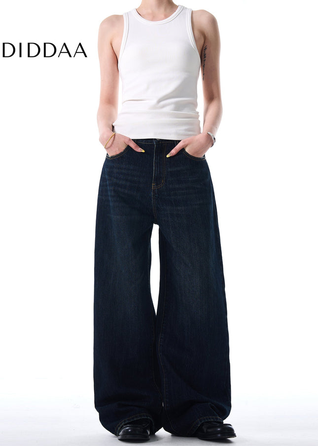 Dark Blue Distressed Wide Leg Jeans for Men and Women - Men’s Jeans