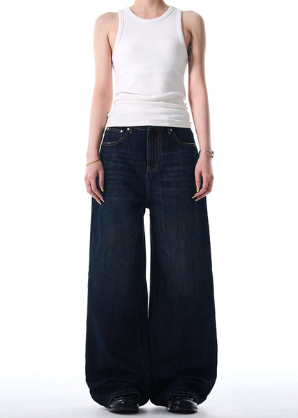 Dark Blue Distressed Wide Leg Jeans for Men and Women - Men’s Jeans