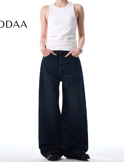 Dark Blue Distressed Wide Leg Jeans for Men and Women - S / Dark Blue - Men’s Jeans