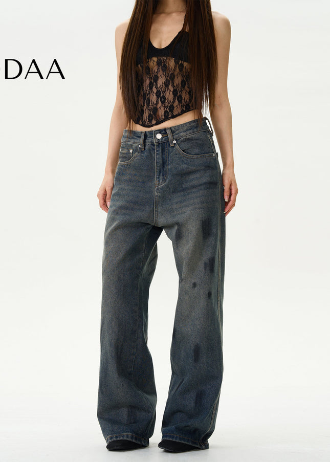 Dark Blue Graffiti Loose Jeans for Trendy Couples - S / Dark Blue - Women’s Jeans