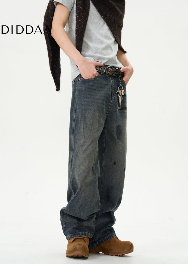 Dark Blue Graffiti Loose Jeans for Trendy Couples - Women’s Jeans