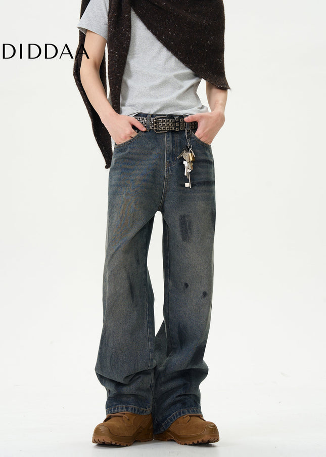 Dark Blue Graffiti Loose Jeans for Trendy Couples - Women’s Jeans