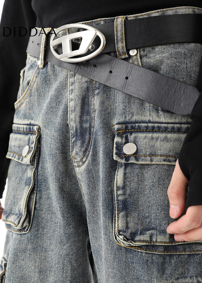 Dark Blue Heavy Industry Embroidery Cargo Jeans - Men’s Jeans