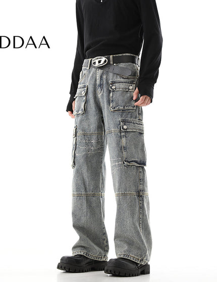 Dark Blue Heavy Industry Embroidery Cargo Jeans - S / Blue - Men’s Jeans