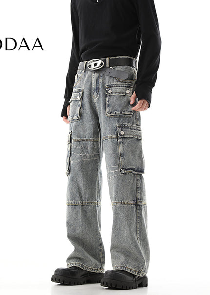 Dark Blue Heavy Industry Embroidery Cargo Jeans - S / Blue - Men’s Jeans