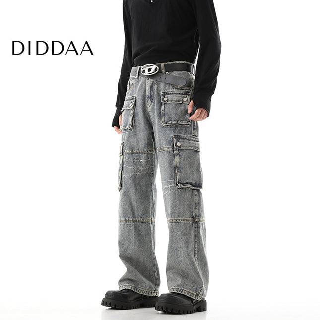 Dark Blue Heavy Industry Embroidery Cargo Jeans - S / Blue - Men’s Jeans