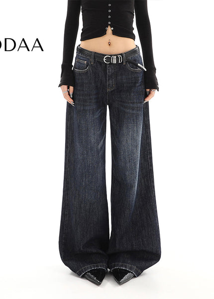 Dark Blue Loose Drape Wide-Leg Jeans for Women - S / Dark Blue - Women’s Jeans