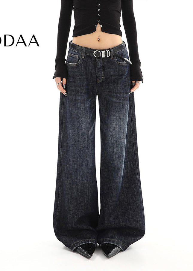 Dark Blue Loose Drape Wide-Leg Jeans for Women - S / Dark Blue - Women’s Jeans