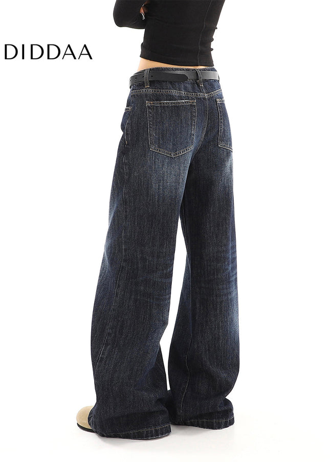 Dark Blue Loose Drape Wide-Leg Jeans for Women - Women’s Jeans
