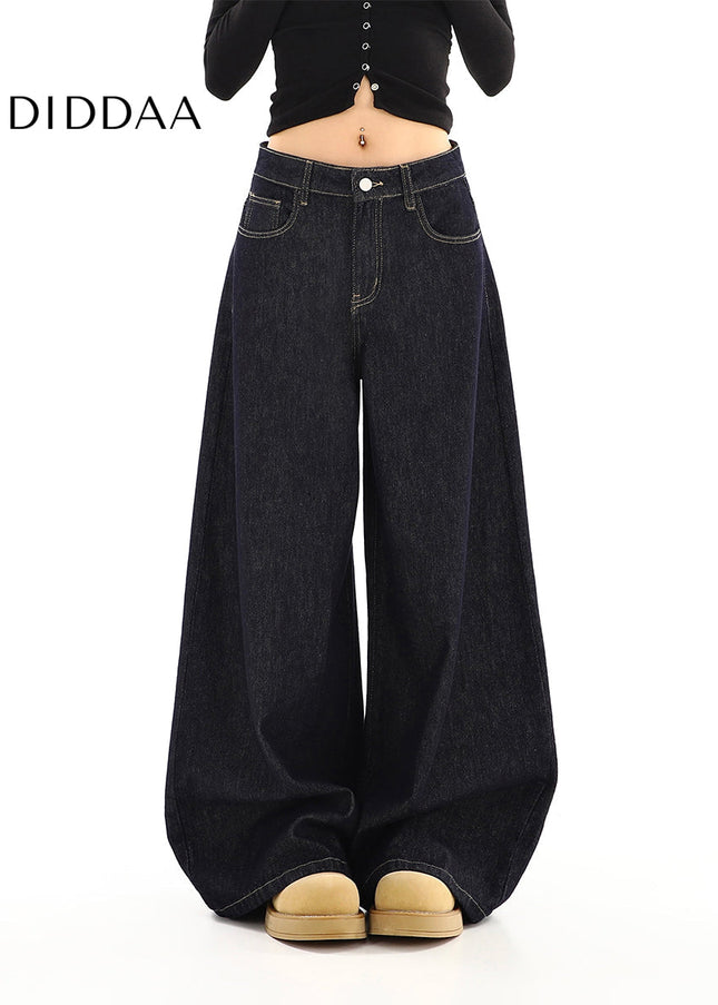 Dark Blue Loose Fit Straight Leg Jeans for Women - Women’s Jeans