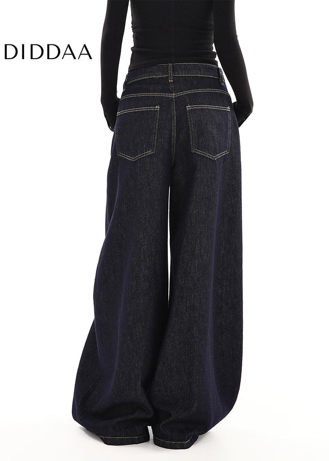 Dark Blue Loose Fit Straight Leg Jeans for Women - Women’s Jeans