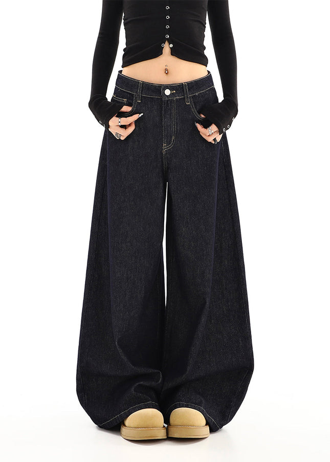 Dark Blue Loose Fit Straight Leg Jeans for Women - Women’s Jeans