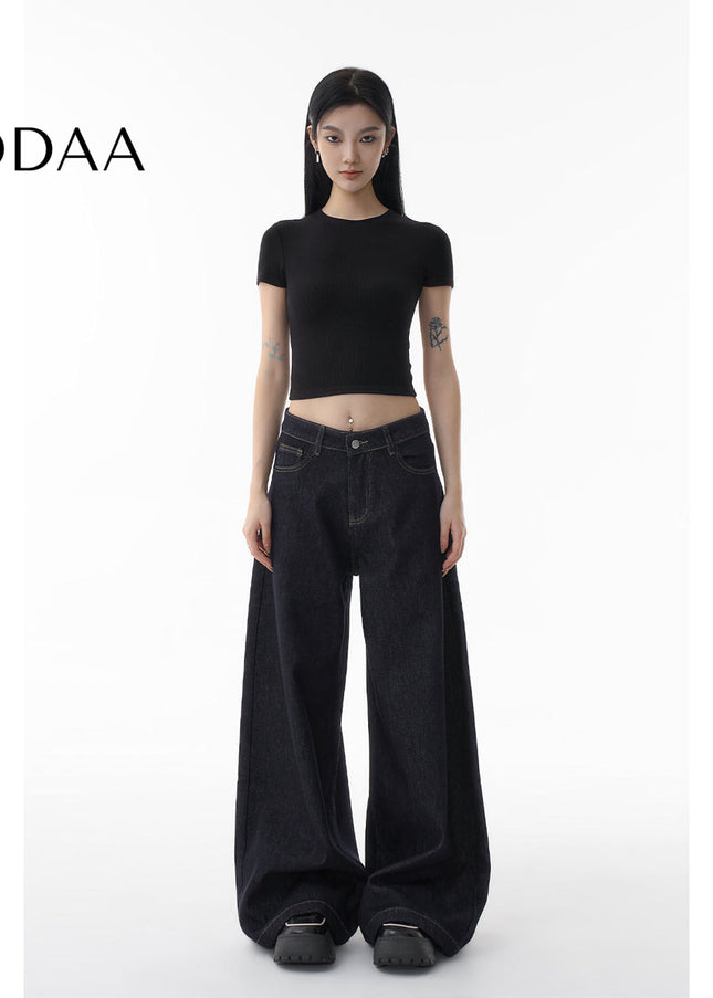 Dark Blue Loose Fit Wide Leg Fleece Jeans Women 2024 - XS / Dark Blue - Women’s Jeans