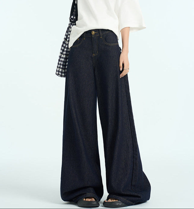 Dark Blue Loose Fit Wide Leg Jeans for Women - Women’s Jeans