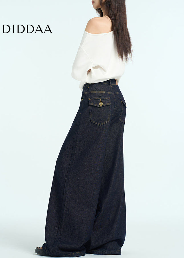Dark Blue Loose Fit Wide Leg Jeans for Women - Women’s Jeans