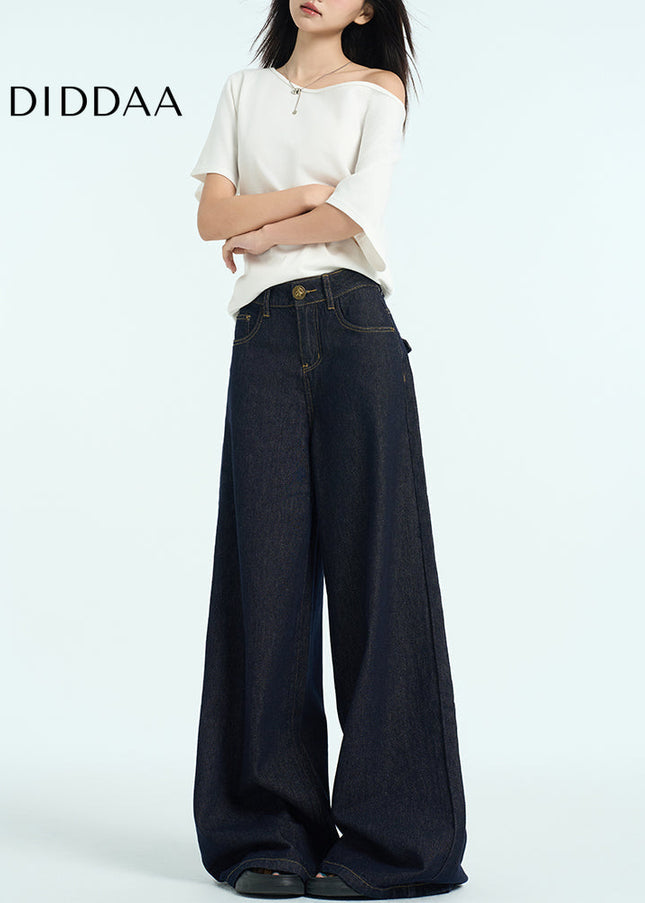 Dark Blue Loose Fit Wide Leg Jeans for Women - Women’s Jeans